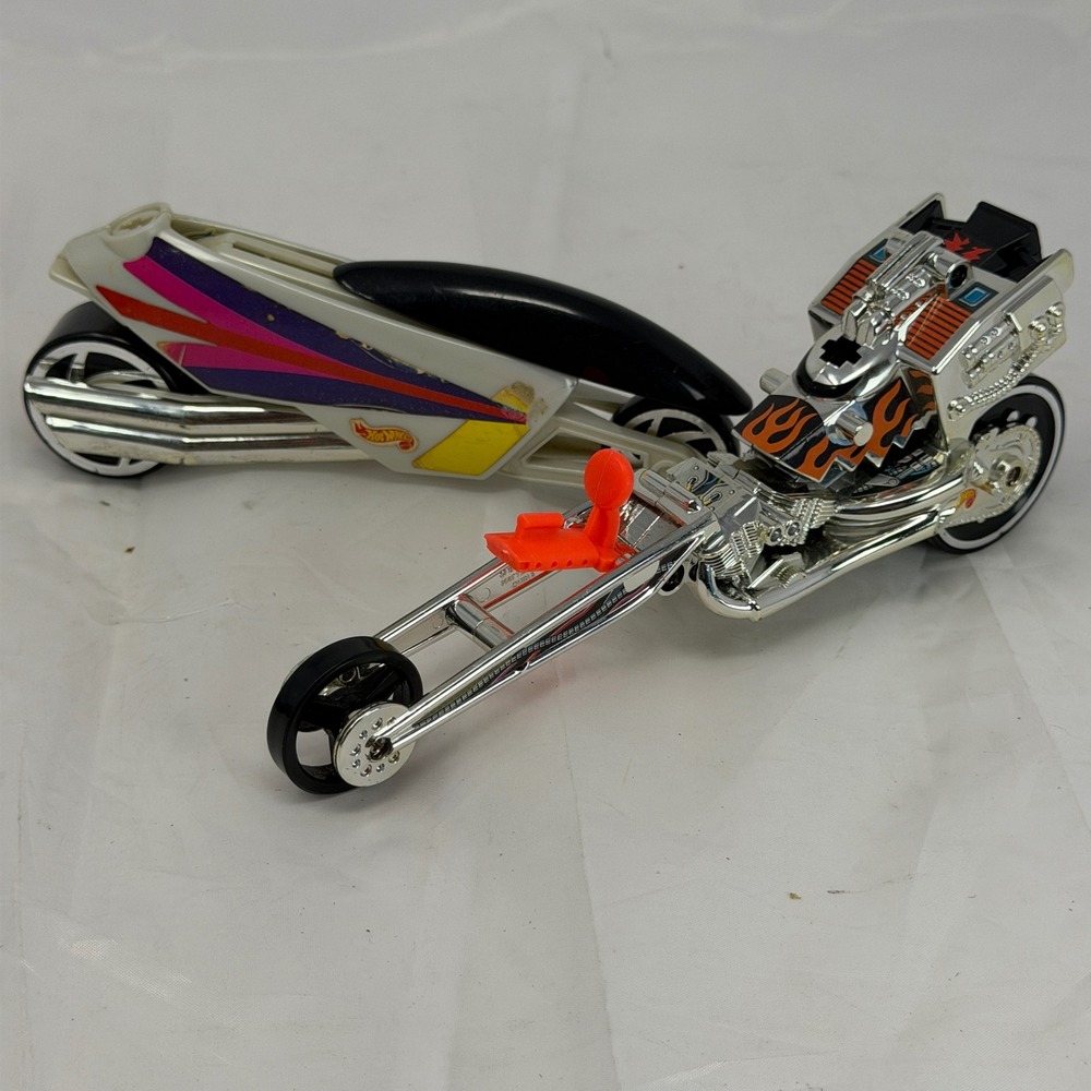 Vintage 1992 Mattel Hot Wheels Key Force Motorcycle Set Chopper & Racer 2pc
